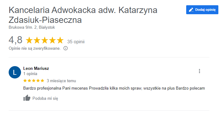 opinie adwokat Białystok